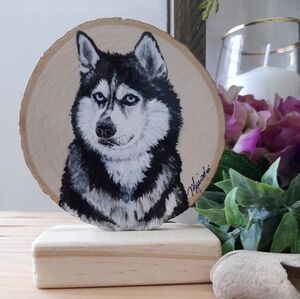Hand-painted  Wooden Tile of Siberian Husky